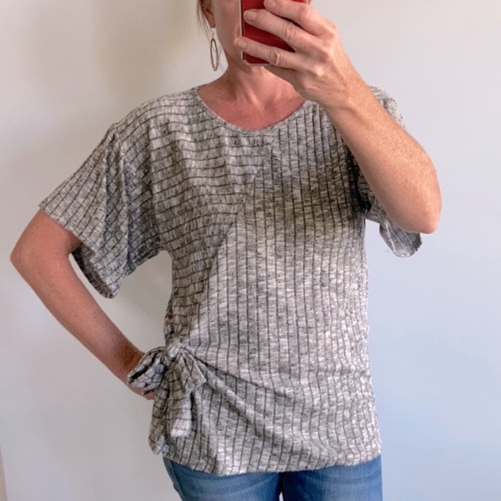 Marbled Grey Color Side Tie Top - Picture 1 of 7